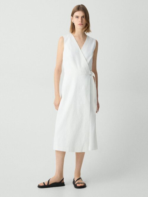 01_TH_P0303605_100_L0 Sleeveless A-Line Wrap Dress in Good Linen