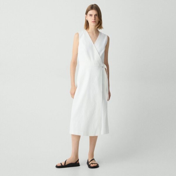 01_TH_P0303605_100_L0 Sleeveless A-Line Wrap Dress in Good Linen