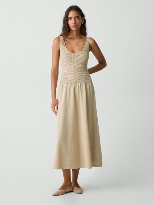 Midi Dress in Textured Cotton-Blend