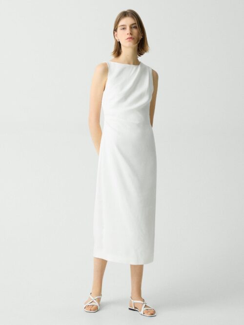 Draped Midi Dress in Linen-Viscose