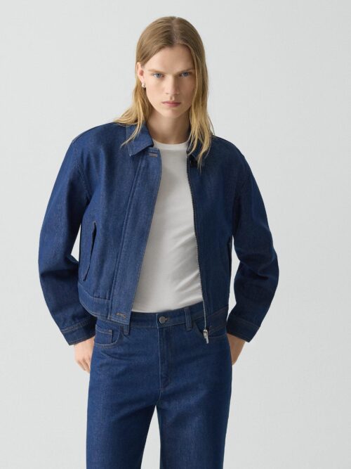 Cropped Track Jacket in Relaxed Denim