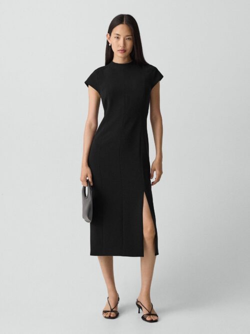 Short-Sleeve Midi Dress in Admiral Crepe