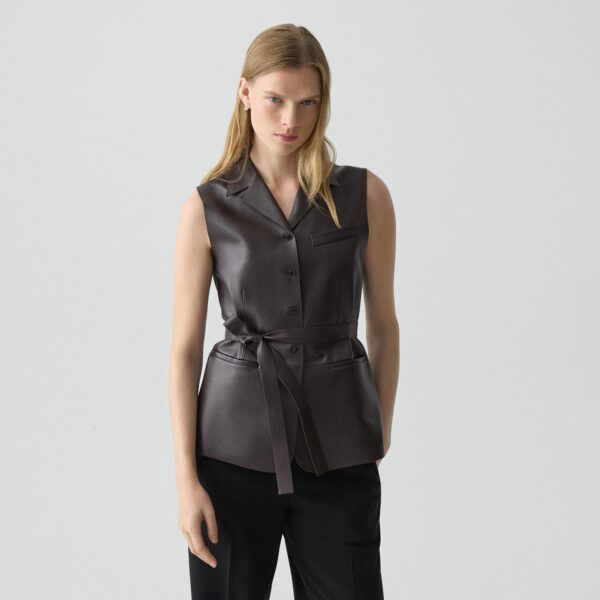 Tie Waist Vest in Sleek Leather