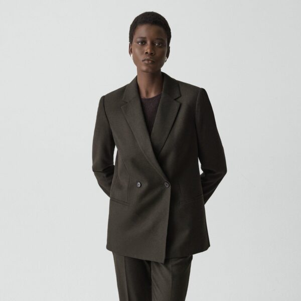 Relaxed Double-Breasted Blazer in Sleek Flannel