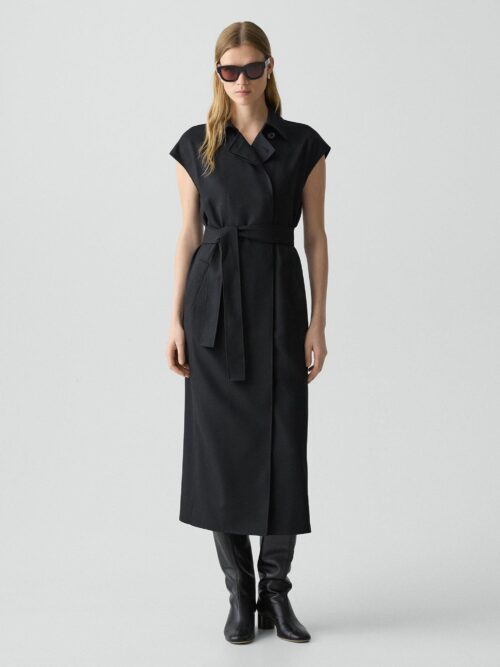 Double-Breasted Belt Dress in Wool-Blend Flannel