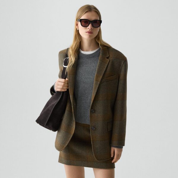 Oversized Blazer in Plaid Wool-Cashmere