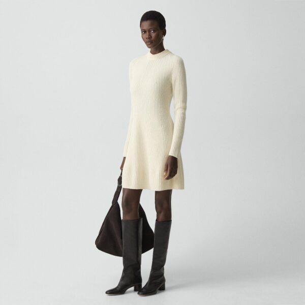 Ribbed Sweater Dress in Felted Wool-Cashmere