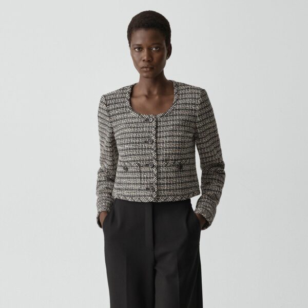 U-Neck Cardigan in Striped Tweed