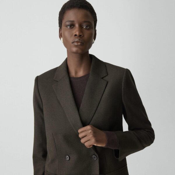 Relaxed Double-Breasted Blazer in Sleek Flannel