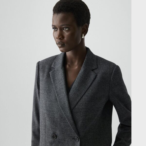 Relaxed Double-Breasted Blazer in Marled Flannel