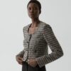 U-Neck Cardigan in Striped Tweed
