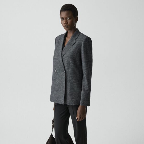 Relaxed Double-Breasted Blazer in Marled Flannel