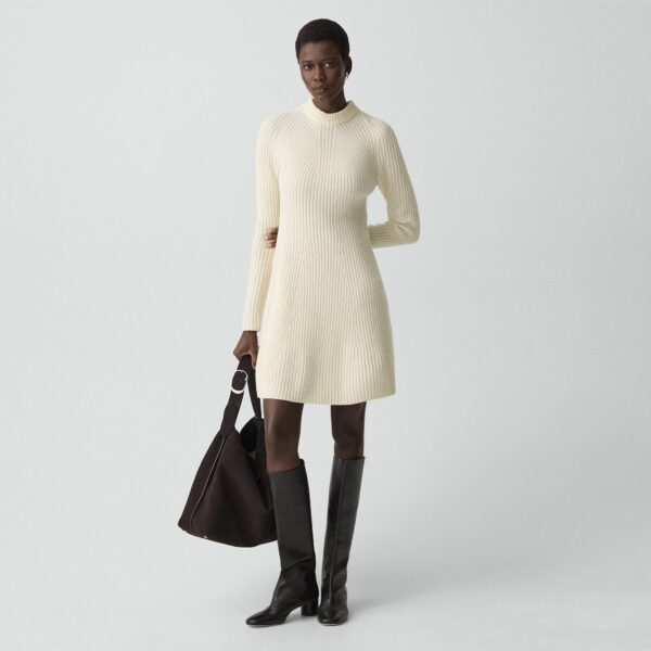 Ribbed Sweater Dress in Felted Wool-Cashmere