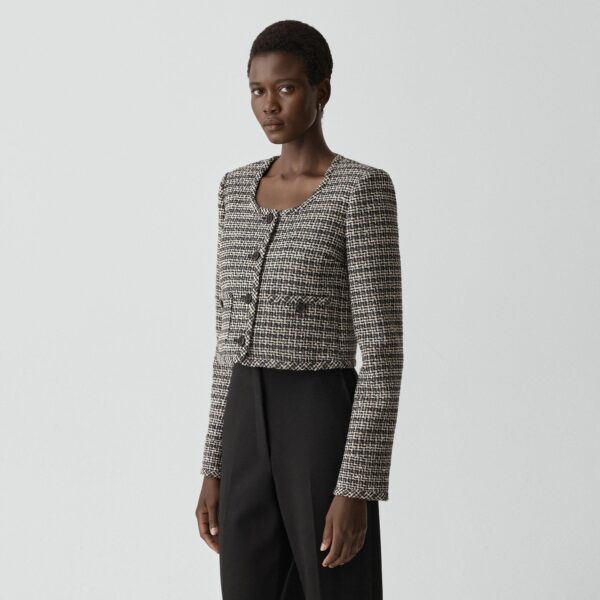 U-Neck Cardigan in Striped Tweed