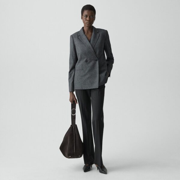 Relaxed Double-Breasted Blazer in Marled Flannel