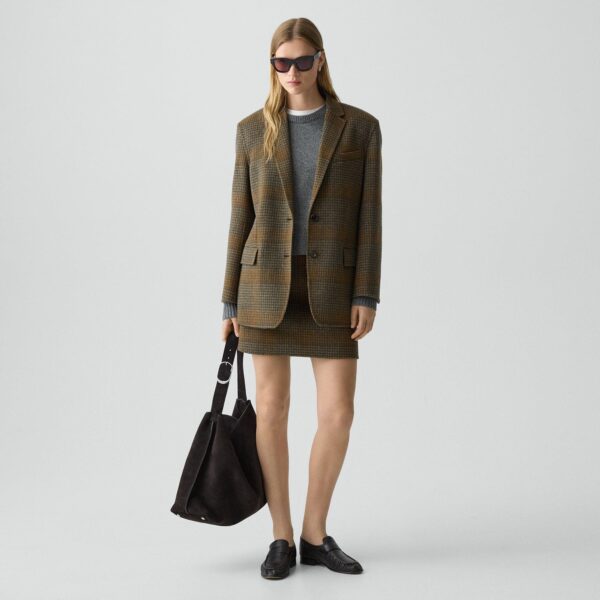 Oversized Blazer in Plaid Wool-Cashmere